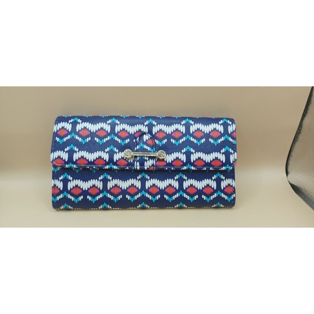 Womens WALLET CLUTCH Cardholder TRIBAL LIKE PRINT Blue Turquoise White Pink